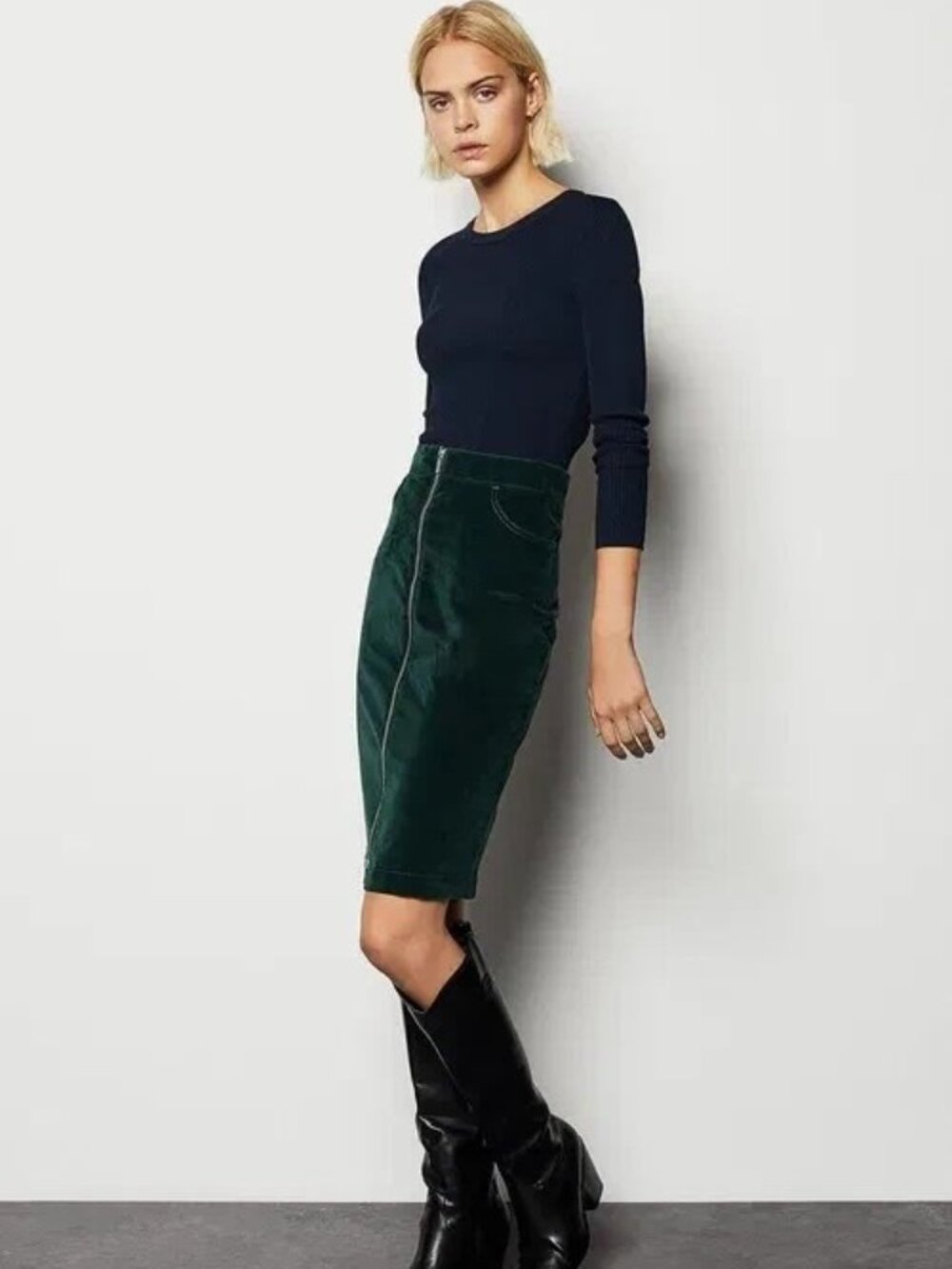 Karen Millen Velvet Zip Through Midi Skirt Size 4